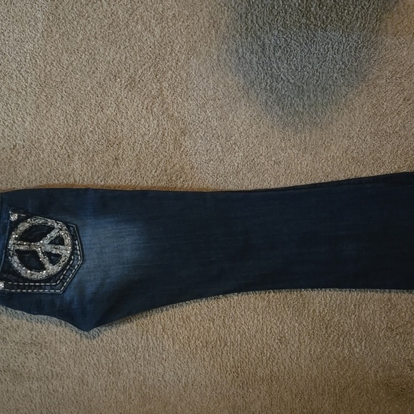 Miss Me Women's Blue Jeans with Peace Sign Embellishment - Picture 3 of 6